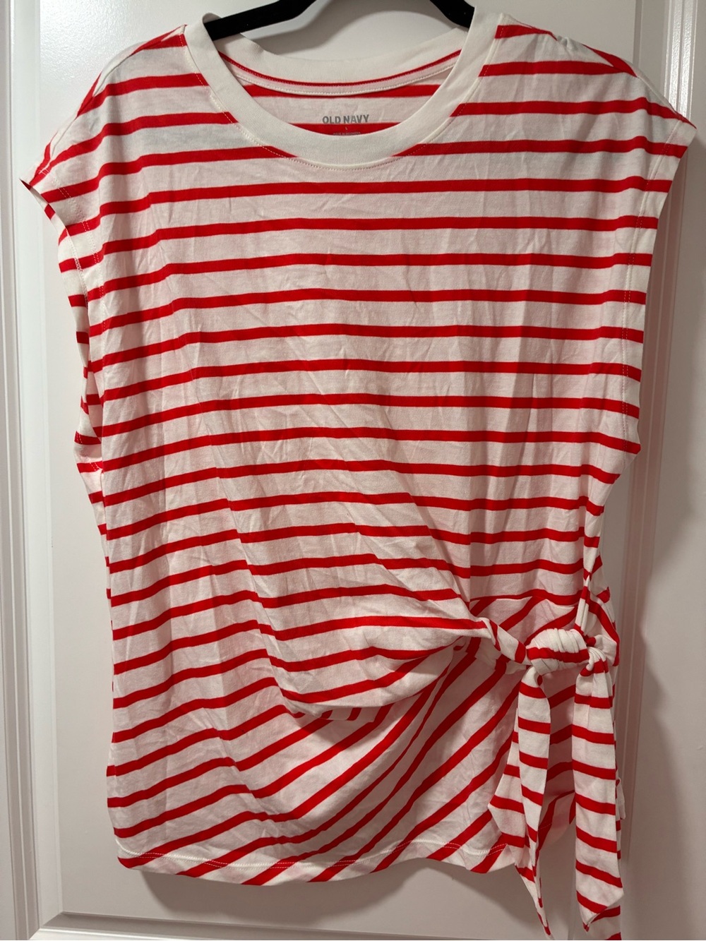 Old Navy Red & White Striped Tie-Waist Tee Top